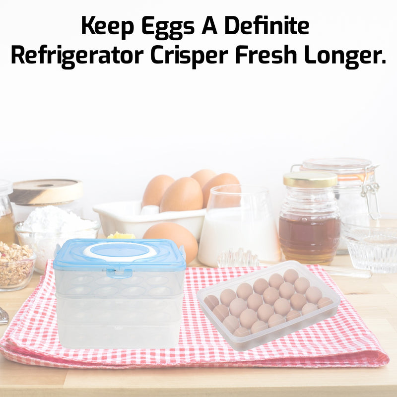 Egg Storage Box, Portable Plastic Stackable Egg Organiser Tray with Lid, Keeping Eggs Rack Tray Containers for Storage Carrying Packing Eggs for Fridge or Kitchen Cupboard