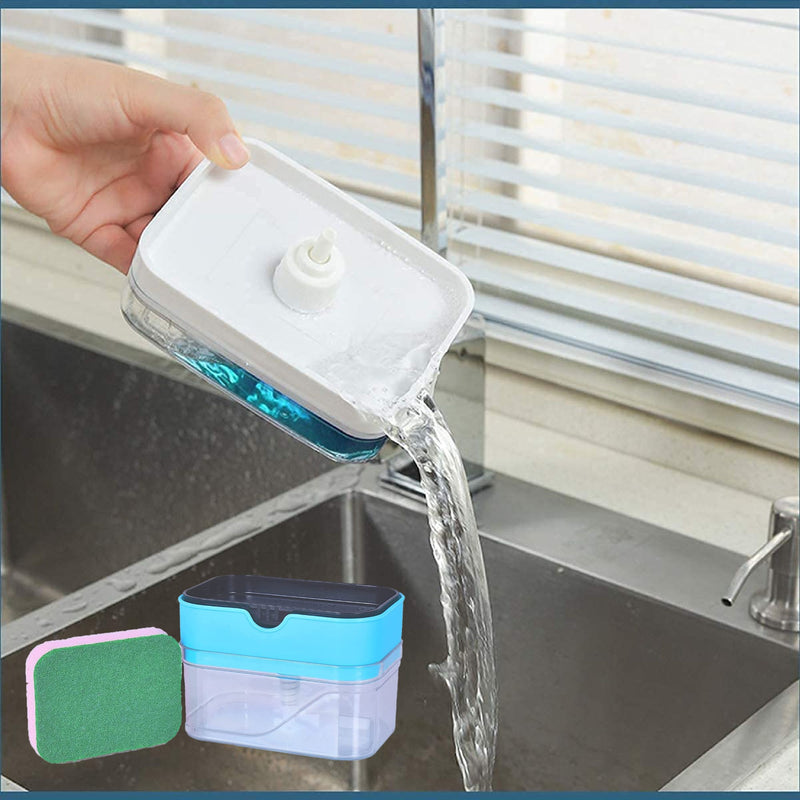 Kitchen Soap Dispenser and Sponge Holder, Soap Dispenser Pump, Kitchen soap Dispencer set Hold Sponges,Dish soap dispenser for Kitchen Sink Bathroom