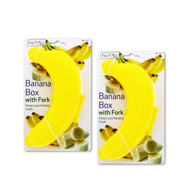Banana Lunch Box Set of 2, Plastic Banana Holder, 19CM, On-the-Go Food Container for Fruits and Snacks, Long Term Storage, Kids Meal Box