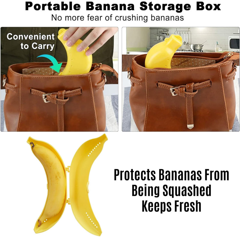 Banana Lunch Box Set of 2, Plastic Banana Holder, 19CM, On-the-Go Food Container for Fruits and Snacks, Long Term Storage, Kids Meal Box