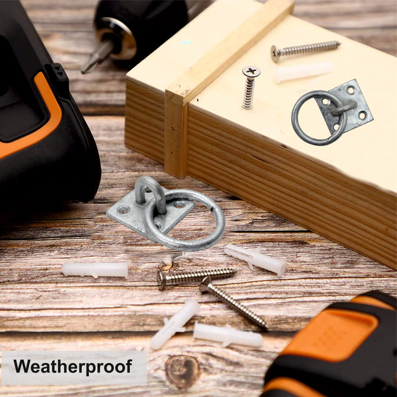 Heavy Duty galvanised Ring on Plate, Horse tie up Rings with Screws, Ring Plate for Horse Stable Tie Ring, decking Rope Fittings Rust Proof Tie Rings - 50 x 50 mm