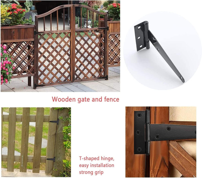 Gate Hinges, Weather & Rust Proof Black Powder Coated Tee Strap Black Door Hinges, Heavy Duty Tee Hinges with Screws for Barns Door Gates, Shed Doors Hinges, Garden Storage Rooms