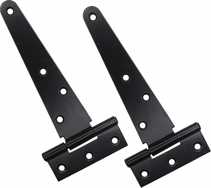Gate Hinges, Weather & Rust Proof Black Powder Coated Tee Strap Black Door Hinges, Heavy Duty Tee Hinges with Screws for Barns Door Gates, Shed Doors Hinges, Garden Storage Rooms
