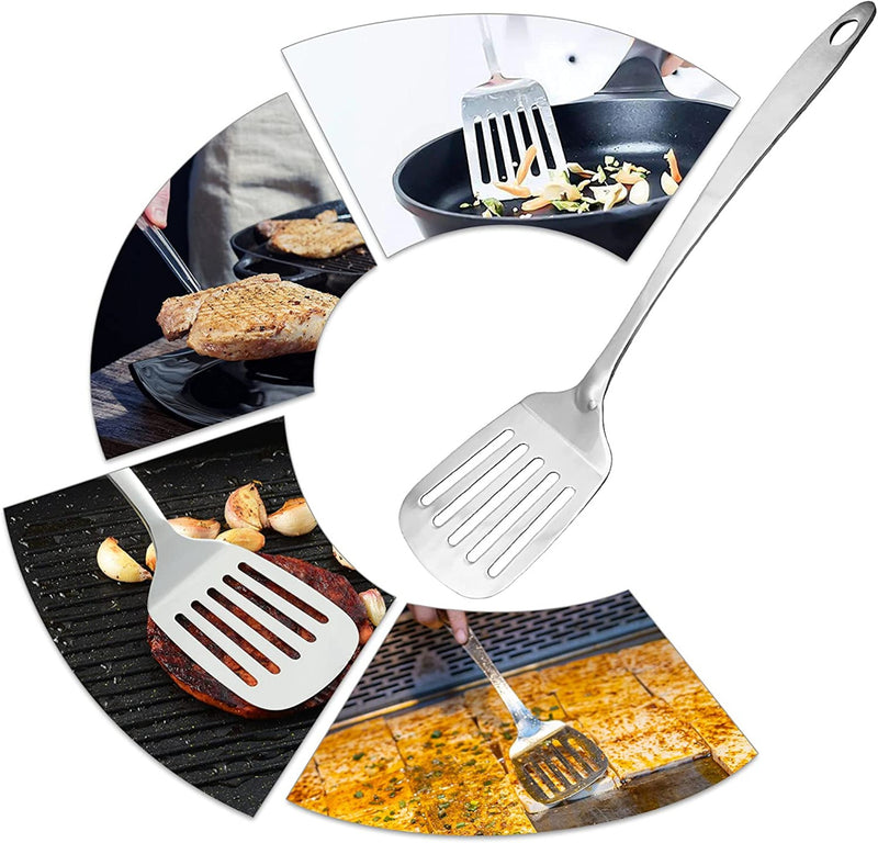 Stainless Steel Slotted Turner Spatula, Fish Slice for Non Stick Pans, Strong and Durable Kitchen Spatula & Turners for Cooking Flipping Pressing Fish Eggs Pancakes