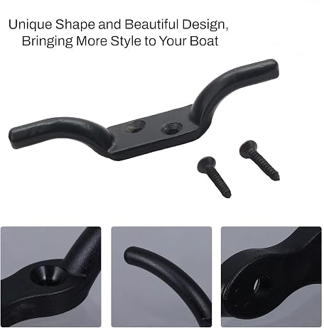 Cleat Hook 100mm Heavy Duty Black Coated Rope Cord Cleat Hook