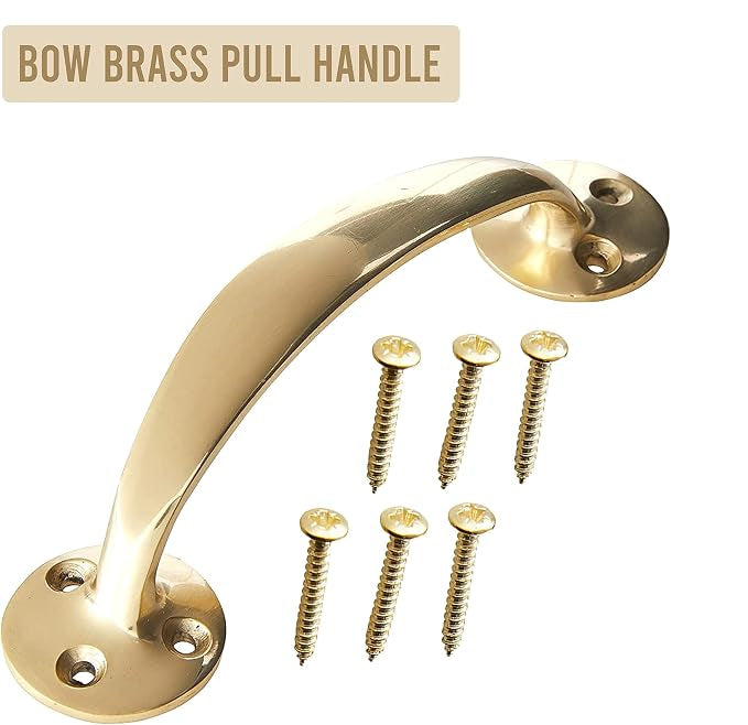 Victorian Bow Shaped Cupboard Cabinet Door Handle with Screw for Furniture Drawer Pulls Cupboards, 150mm (6 Inch), Polished Brass Brass Bow Handle