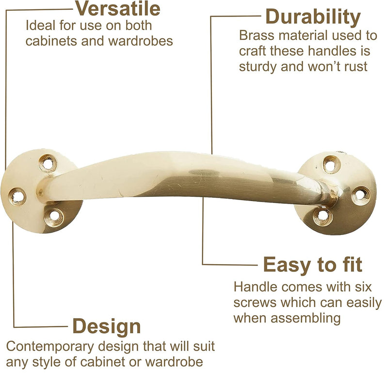 Victorian Bow Shaped Cupboard Cabinet Door Handle with Screw for Furniture Drawer Pulls Cupboards, 150mm (6 Inch), Polished Brass Brass Bow Handle