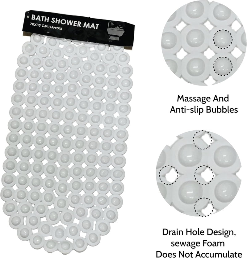 Shower Mat Anti Slip,Anti Mould, Machine Washable Bath Mat For Walk In Shower Tray, Bathtub Shower Mats NonSlip Drain Holes Suction Cups,Latex Free White 70cmx35cm