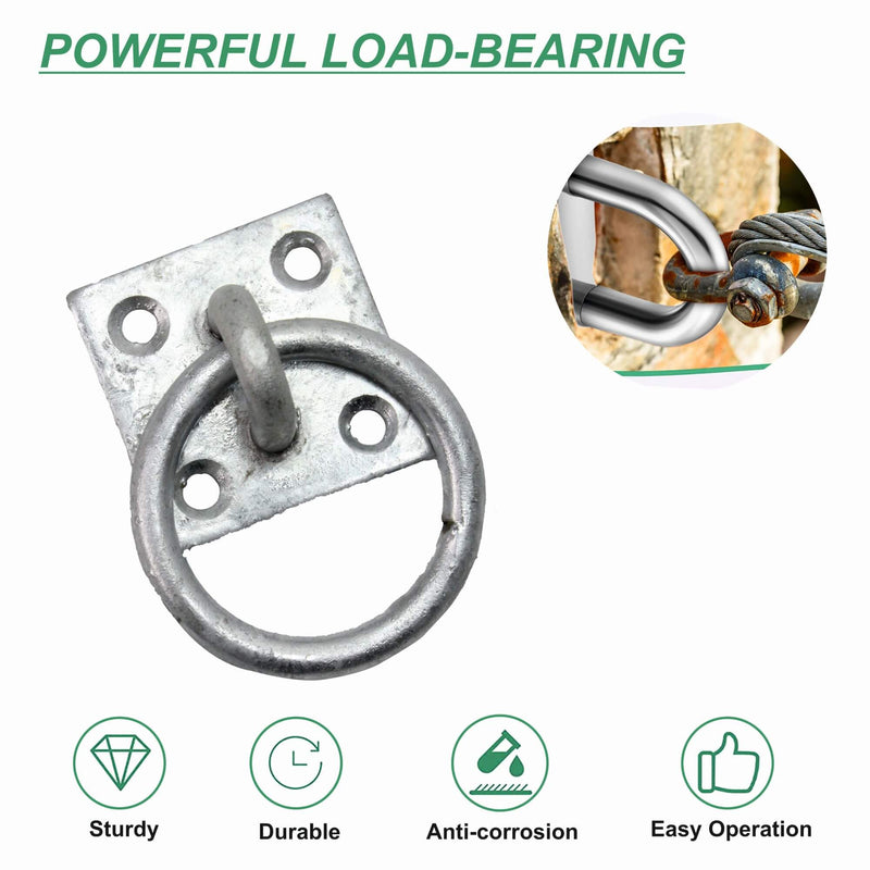 Heavy Duty galvanised Ring on Plate, Horse tie up Rings with Screws, Ring Plate for Horse Stable Tie Ring, decking Rope Fittings Rust Proof Tie Rings - 50 x 50 mm