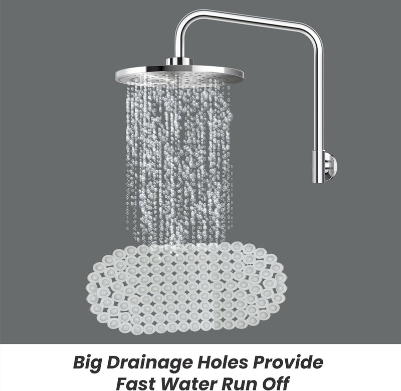 Shower Mat Anti Slip,Anti Mould, Machine Washable Bath Mat For Walk In Shower Tray, Bathtub Shower Mats NonSlip Drain Holes Suction Cups,Latex Free White 70cmx35cm