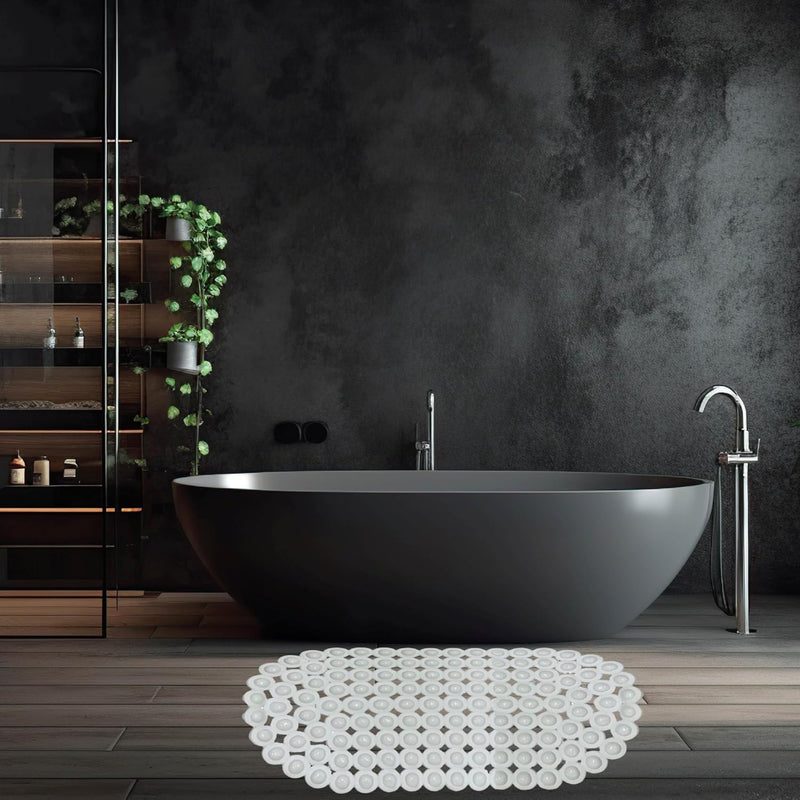 Shower Mat Anti Slip,Anti Mould, Machine Washable Bath Mat For Walk In Shower Tray, Bathtub Shower Mats NonSlip Drain Holes Suction Cups,Latex Free White 70cmx35cm