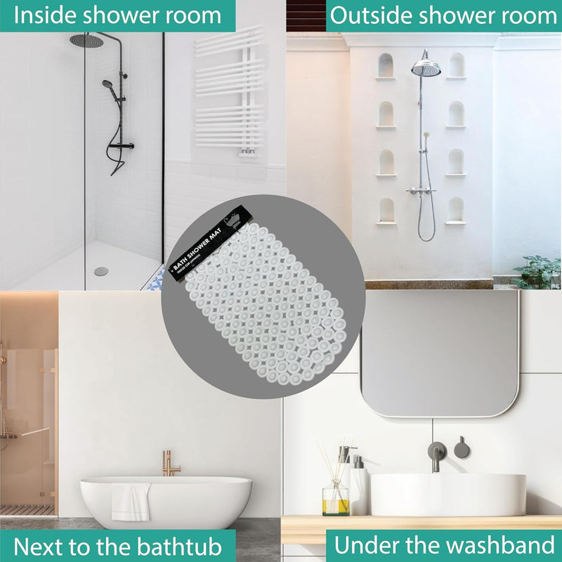 Shower Mat Anti Slip,Anti Mould, Machine Washable Bath Mat For Walk In Shower Tray, Bathtub Shower Mats NonSlip Drain Holes Suction Cups,Latex Free White 70cmx35cm