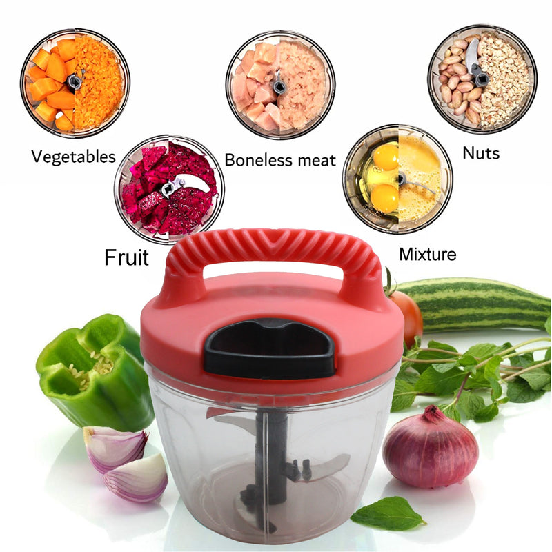 Manual Food Chopper, Pull String, BPA Free PP Plastic, 900ml, Pink, for Chopping Onion, Vegetables, Fruits, Nuts
