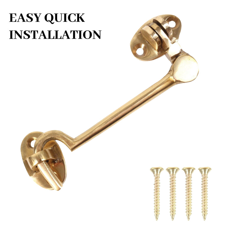 Brass Cabin Silent Hook Door Hook and Eye Latch Cabin Hook with Mounting Screws, Garden Gate Latches, Gate Hook Eye Latch, Latch Lock for Garage Door, Shed, Window Brass Hook (100mm)