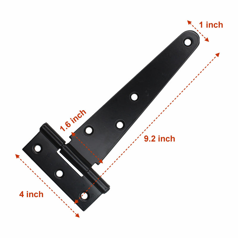 Gate Hinges, Weather & Rust Proof Black Powder Coated Tee Strap Black Door Hinges, Heavy Duty Tee Hinges with Screws for Barns Door Gates, Shed Doors Hinges, Garden Storage Rooms