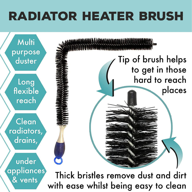 Radiator Cleaning Brush Long handle, Flexible Bendable Long Reach Bristle Brush Grip Handle Radiator Duster Cleaning Tool for Refrigerator, Washing Machine to Dirt Dust Lint Blockage–57 cm