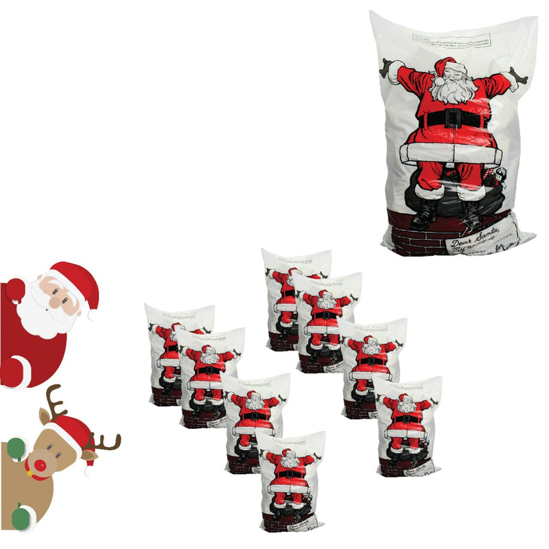 Christmas Santa Sacks, Large White Polythene Gift Bags, 75 cm x 50 cm, Pack of 4