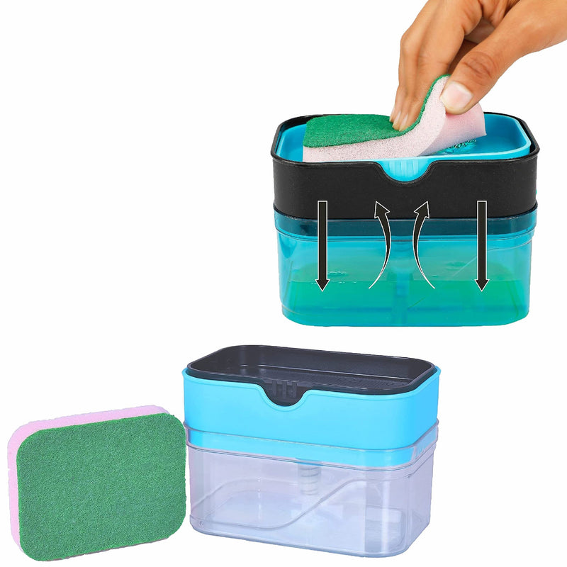 Kitchen Soap Dispenser and Sponge Holder, Soap Dispenser Pump, Kitchen soap Dispencer set Hold Sponges,Dish soap dispenser for Kitchen Sink Bathroom
