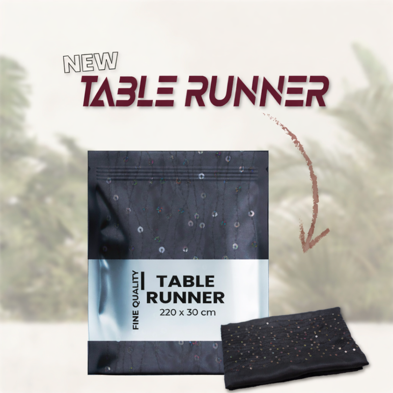 Table Runner, Black, Polyester, 30cm x 220cm, Wrinkle-Resistant, Durable Stitching, for Christmas Party Decoration 2pk