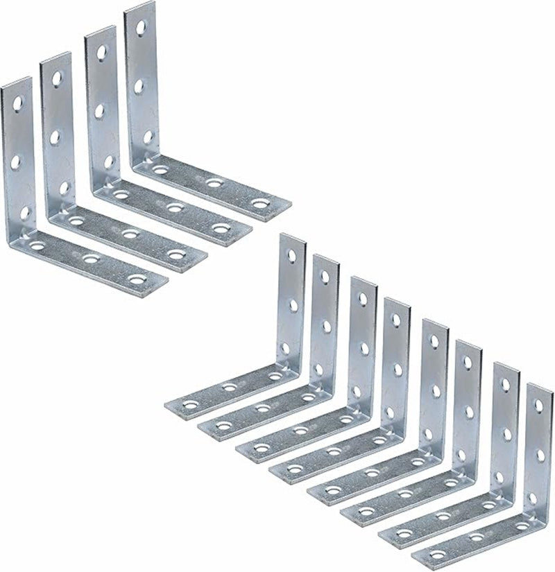 Bright Zinc Plated Corner Braces Brackets Plates, Joint Right Angle Bracket 90 Degree Corner Fastener for Wood Furniture Bedframe Cabinet Drawer Chair - 100mm (4 inch)