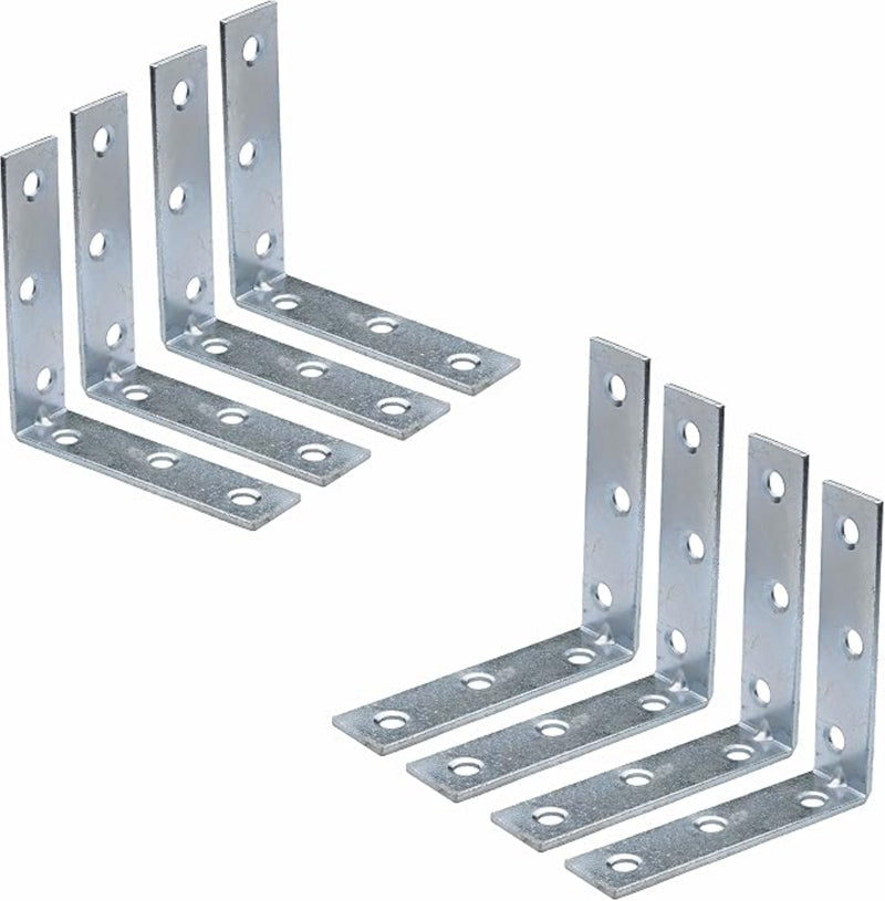 Bright Zinc Plated Corner Braces Brackets Plates, Joint Right Angle Bracket 90 Degree Corner Fastener for Wood Furniture Bedframe Cabinet Drawer Chair - 100mm (4 inch)