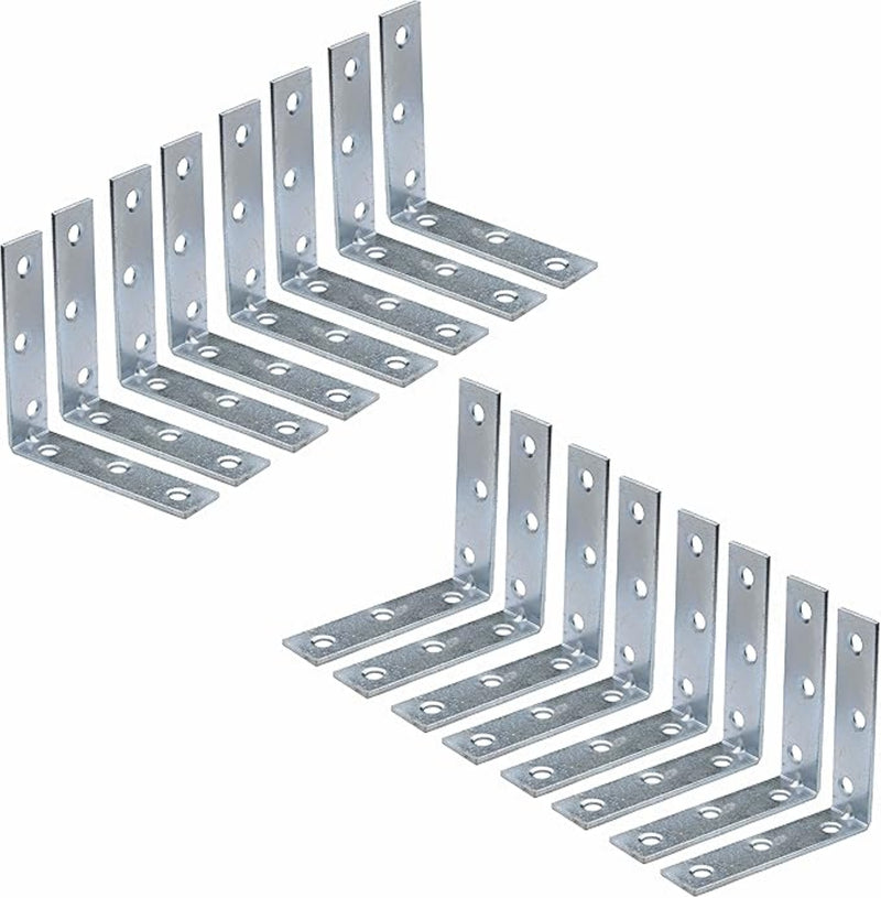 Bright Zinc Plated Corner Braces Brackets Plates, Joint Right Angle Bracket 90 Degree Corner Fastener for Wood Furniture Bedframe Cabinet Drawer Chair - 100mm (4 inch)