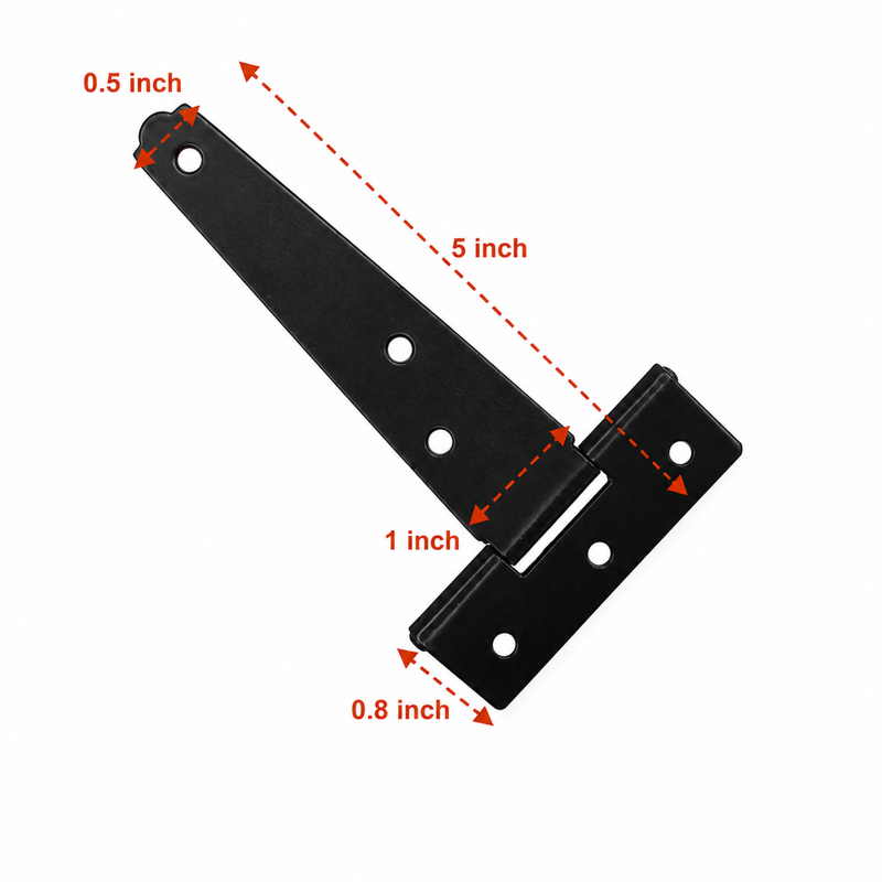 Gate Hinges, Weather & Rust Proof Black Powder Coated Tee Strap Black Door Hinges, Heavy Duty Tee Hinges with Screws for Barns Door Gates, Shed Doors Hinges, Garden Storage Rooms