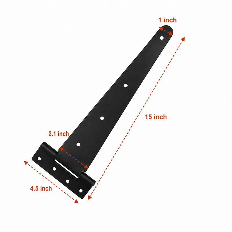 Gate Hinges, Weather & Rust Proof Black Powder Coated Tee Strap Black Door Hinges, Heavy Duty Tee Hinges with Screws for Barns Door Gates, Shed Doors Hinges, Garden Storage Rooms