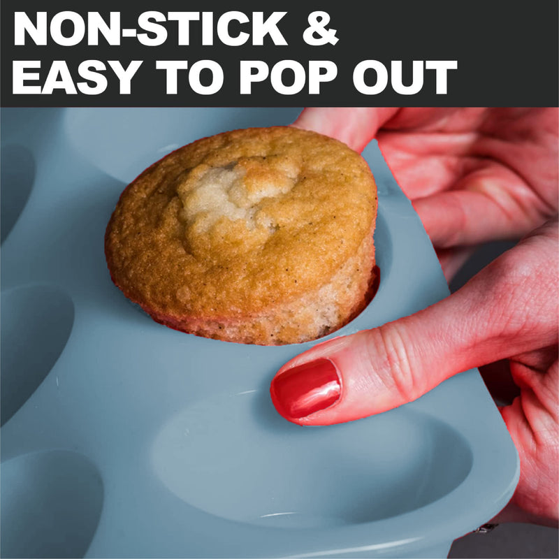 Silicone Muffin Tray, Non-Stick 6 Cup Silicone Muffins Pan, Reusable Food Grade Silicone Baking Tray for Making Egg Muffin, Cupcake, Quiches, Frittatas, Yorkshire Pudding