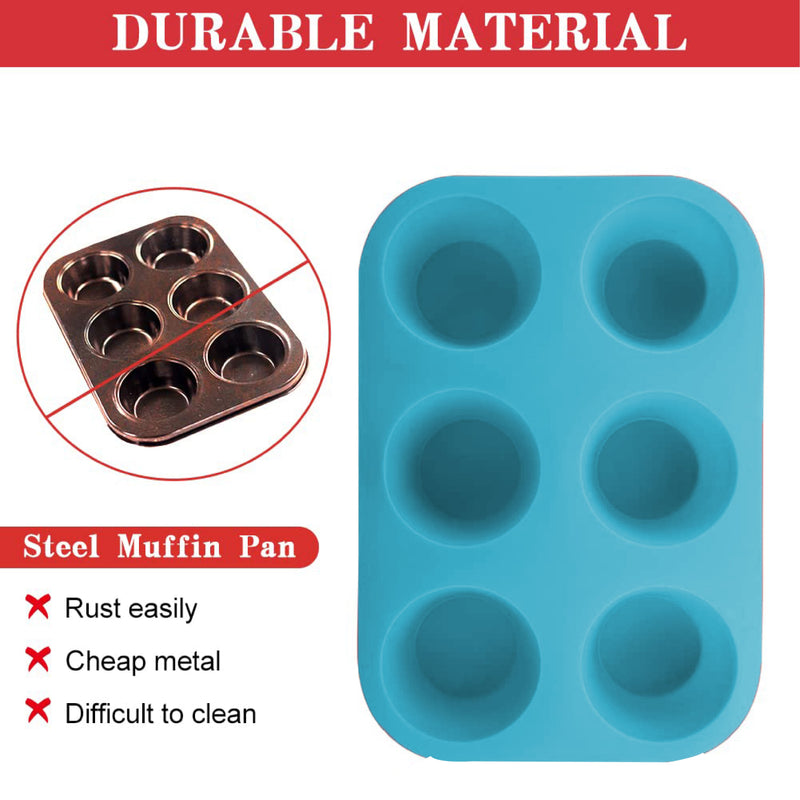 Silicone Muffin Tray, Non-Stick 6 Cup Silicone Muffins Pan, Reusable Food Grade Silicone Baking Tray for Making Egg Muffin, Cupcake, Quiches, Frittatas, Yorkshire Pudding