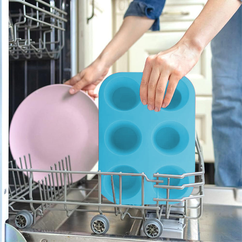 Silicone Muffin Tray, Non-Stick 6 Cup Silicone Muffins Pan, Reusable Food Grade Silicone Baking Tray for Making Egg Muffin, Cupcake, Quiches, Frittatas, Yorkshire Pudding