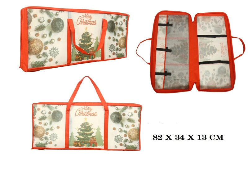 Christmas Wrapping Paper Storage Bag with 3 Compartments, Christmas wrap Bauble Storage Bag, Heavy Duty Fabric Gift Wrap Decoration Storage Organiser Bags for Paper, Tags & Bows