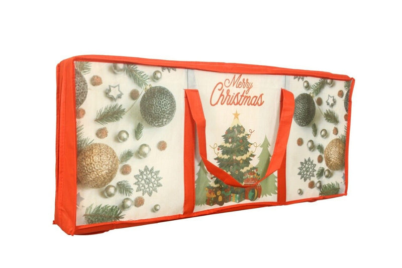 Christmas Wrapping Paper Storage Bag with 3 Compartments, Christmas wrap Bauble Storage Bag, Heavy Duty Fabric Gift Wrap Decoration Storage Organiser Bags for Paper, Tags & Bows