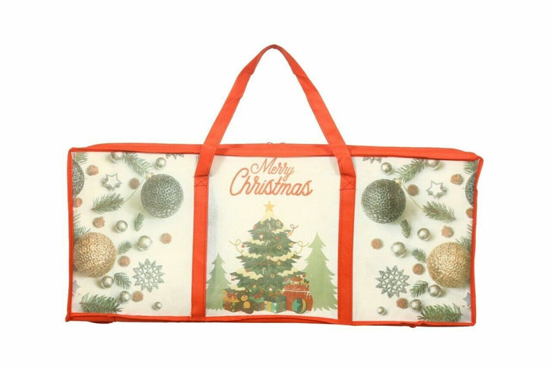 Christmas Wrapping Paper Storage Bag with 3 Compartments, Christmas wrap Bauble Storage Bag, Heavy Duty Fabric Gift Wrap Decoration Storage Organiser Bags for Paper, Tags & Bows