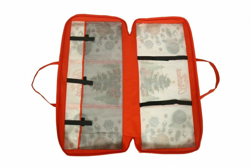 Christmas Wrapping Paper Storage Bag with 3 Compartments, Christmas wrap Bauble Storage Bag, Heavy Duty Fabric Gift Wrap Decoration Storage Organiser Bags for Paper, Tags & Bows