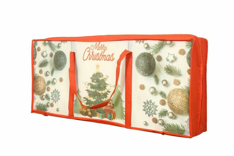 Christmas Wrapping Paper Storage Bag with 3 Compartments, Christmas wrap Bauble Storage Bag, Heavy Duty Fabric Gift Wrap Decoration Storage Organiser Bags for Paper, Tags & Bows